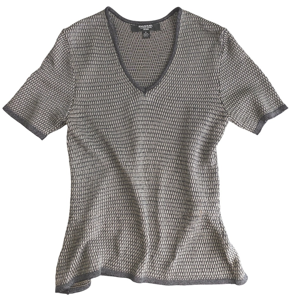 Vintage 90s Emanuel Ungaro Top M Black Metallic Knit T Shirt Mesh Net Grunge